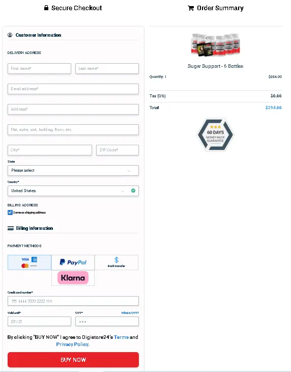 Sugar support order page